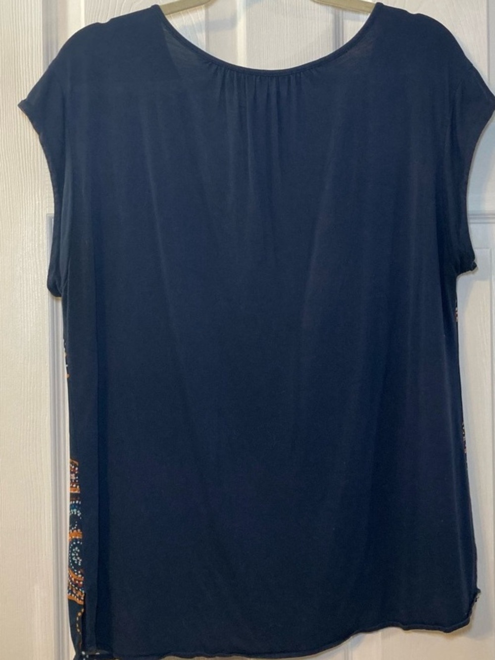 Short Sleeve Navy Tunic Top with Scoop Neck